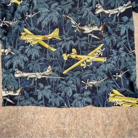 Kalaheo Fighter Bomber Airplane Hawaiian Beach Summer Military Camp Shirt - Sz L - Picture 12 of 15